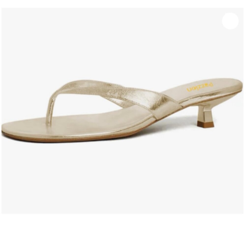 Pazzion Women Fashion Open Toe Kitten Heels Flip Flops , Low Heeled Gold Sandals